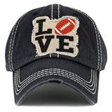 99945, "LOVE" FOOTBALL WASHED VINTAGE BALL CAP