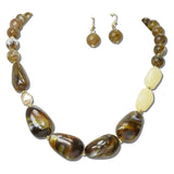 NE8792BN_JM 9 · Marbled Nugget Bead Necklace Set – Gold/Brown Multi