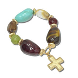 CB2427MLT 9 · Marbled Nugget Cross Stretch Bangle – Mat Gold/Multi