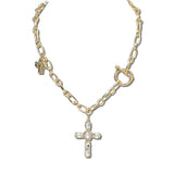 VN1440WG 9 · Sparkling Cross Charm Chain Necklace – Worn Gold