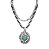 Western Oval Stone Concho Layered Necklace – Silver Burnished/Turquoise · AN5643-SBTQ_MO 9