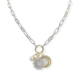 107247, 14K GOLD PLATED STARBURST ROUND MOTHER OF PEARL CHARM DESIGNER INSPIRED NECKLACE
