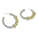 108620, 14K GOLD PLATED DESIGNER INSPIRED CABLE HOOP EARRING