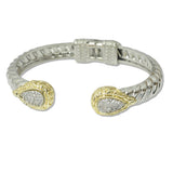 108589, 14K GOLD PLATED TEARDROP PAVE CUBIC ZIRCONIA ACCENT DESIGNER INSPIRED OPEN CUFF BRACELET
