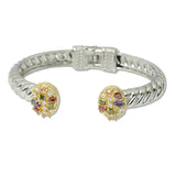 108586, 14K GOLD PLATED GEOMETRIC CUBIC ZIRCONIA OVAL ACCENT DESIGNER INSPIRED OPEN CUFF BRACELET