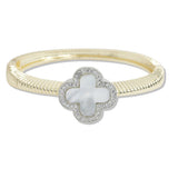 107465, 14K GOLD PLAED CLOVER MOTHER OF PEARL CUBIC ZIRCONIA ACCENT DESIGNER INSPIRED BRACELET
