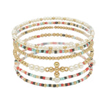 108547, CROSS ACCENT DAINTY MULTI LAYERED BEADED STRETCH BRACELET