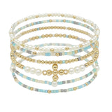 108547, CROSS ACCENT DAINTY MULTI LAYERED BEADED STRETCH BRACELET