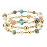 107304, AGATE STONE ACCENT MULTI LAYERED BEADED STRETCH BRACELET