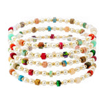 107311, AGATE STONE WITH PEARL BEADED MULTI LAYERED STRETCH BRACELET