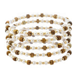 107311, AGATE STONE WITH PEARL BEADED MULTI LAYERED STRETCH BRACELET