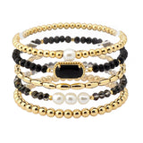 108540, GEOMETRIC GLASS STONE FRESHWATER PEARL ACCENT MULTI LAYERED BEADED STRETCH BRACELET