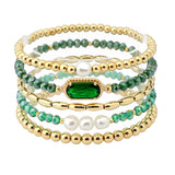 108540, GEOMETRIC GLASS STONE FRESHWATER PEARL ACCENT MULTI LAYERED BEADED STRETCH BRACELET