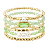 108541, GEOMETRIC GLASS STONE FRESHWATER PEARL ACCENT MULTI LAYERED BEADED STRETCH BRACELET
