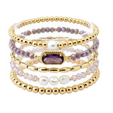 108541, GEOMETRIC GLASS STONE FRESHWATER PEARL ACCENT MULTI LAYERED BEADED STRETCH BRACELET