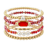 108540, GEOMETRIC GLASS STONE FRESHWATER PEARL ACCENT MULTI LAYERED BEADED STRETCH BRACELET