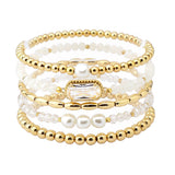 108540, GEOMETRIC GLASS STONE FRESHWATER PEARL ACCENT MULTI LAYERED BEADED STRETCH BRACELET