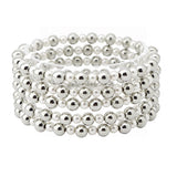 108447, 5 PC PEARL BALL BEADED MULTI LAYERED STRETCH BRACELET