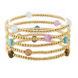 107313, ROUND AGATE STONE ACCENT MULTI LAYERED BALL BEADED STRETCH BRACELET