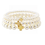 107209, CROSS ACCENT PEARL MULTI LAYERED BEADED STRETCH BRACELET