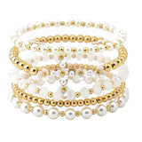 107319, FLOWER CROSS ACCENT BALL PEARL MULTI LAYERED STRETCH BRACELET