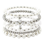 107319, FLOWER CROSS ACCENT BALL PEARL MULTI LAYERED STRETCH BRACELET