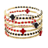 109029, GAME DAY CROSS ACCENT MULTI LAYERED BALL BEADED STRETCH BRACELET
