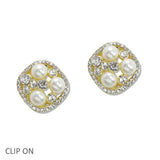 108350, PEARL WITH CRYSTAL RHINESTONE CLIP ON EARRING