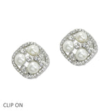 108350, PEARL WITH CRYSTAL RHINESTONE CLIP ON EARRING
