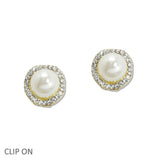 108352, PEARL ACCENT CRYSTAL RHINESTONE CLIP ON EARRING