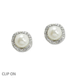 108352, PEARL ACCENT CRYSTAL RHINESTONE CLIP ON EARRING