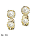 108353, PEARL ACCENT GEOMETRIC DANGLE CLIP ON EARRING