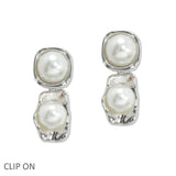 108353, PEARL ACCENT GEOMETRIC DANGLE CLIP ON EARRING