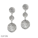 108434, HAMMERED ROUND DROP METAL DANGLE CLIP ON EARRING