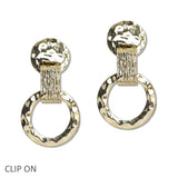 107834, HAMMERED GEOMETRIC METAL CLIP ON EARRING