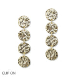 108346, HAMMERED ROUND DROP METAL DANGLE CLIP ON EARRING