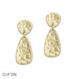 108345, HAMMERED GEOMETRIC METAL DANGLE CLIP ON EARRING