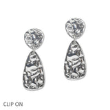 108345, HAMMERED GEOMETRIC METAL DANGLE CLIP ON EARRING