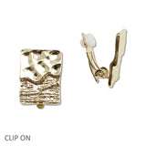 107950, HAMMERED TEXTURED RECTANGLE METAL CLIP ON EARRING