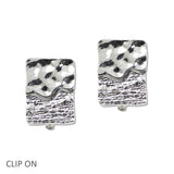 107950, HAMMERED TEXTURED RECTANGLE METAL CLIP ON EARRING