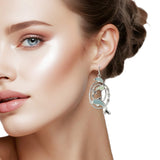 108656, OCEAN DOLPHIN SEA GLASS RHINESTONE DANGLE EARRING