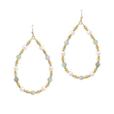 107498, FRESHWATER PEARL WITH AGATE STONE BEADED TEARDROP DANGLE EARRING