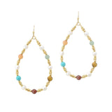 107498, FRESHWATER PEARL WITH AGATE STONE BEADED TEARDROP DANGLE EARRING
