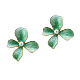 107500, PEARL WITH ENAMEL FLOWER STUD EARRING