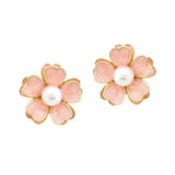 107497, PEARL WITH ENAMEL FLOWER STUD EARRING
