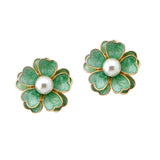 107497, PEARL WITH ENAMEL FLOWER STUD EARRING