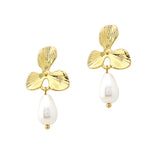 107331, PEARL ACCENT TEXTURED METAL FLOWER EARRING