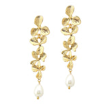 107330, PEARL ACCENT TEXTURED METAL FLOWER DANGLE EARRING
