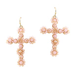 107876, CROSS GLASS BEADED DANGLE EARRING