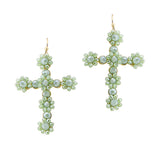 107876, CROSS GLASS BEADED DANGLE EARRING